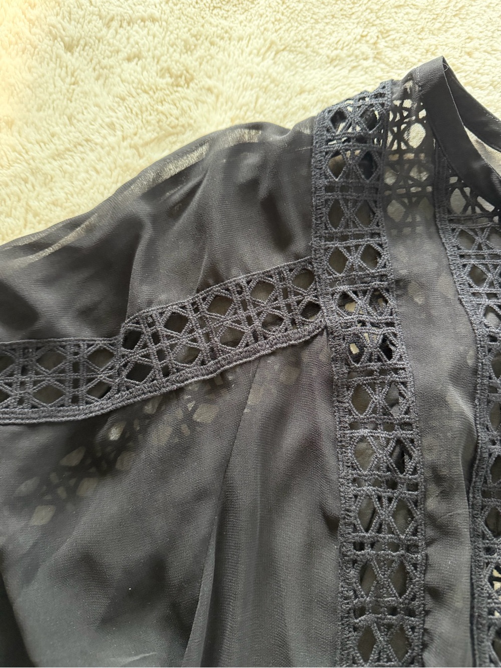 Daniel Rainn Black Lace Trim Sheer Boho Blouse Medium - Picture 3 of 8